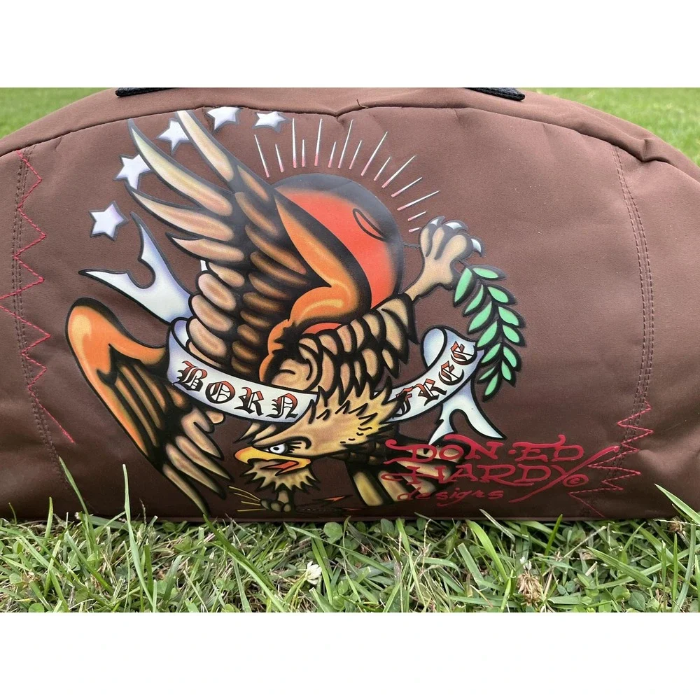 Ed Hardy Born Free Eagle Duffel Gym Bag Brown Tattoo Art Weekender Travel Strap‎